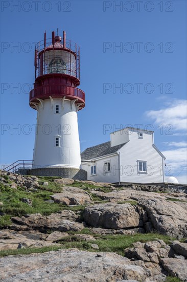 Red-white Lindesnes lighthouse