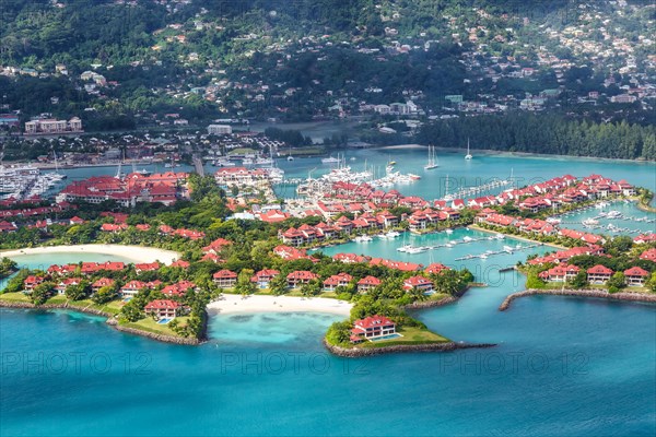 Eden Island beach ocean aerial bird's eye view on Mahe