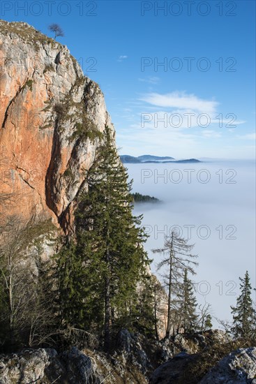 Mountain Rote Wand and fog in the valley