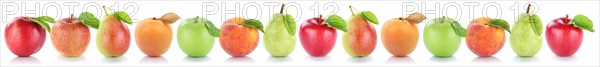 Apple fruit pear peach pears apples many fruit fresh in a row clipping isolated against a white background