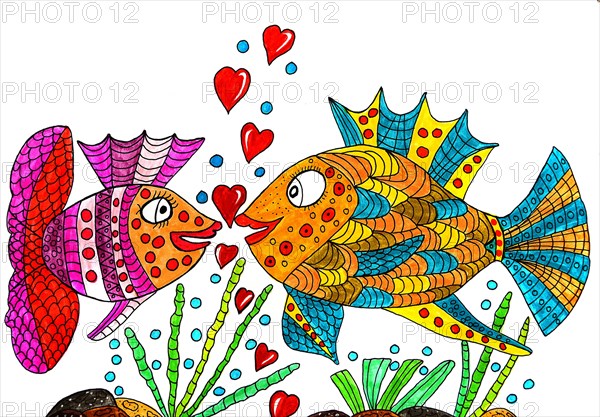 Two fish with hearts