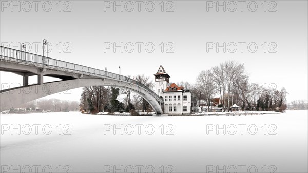 Frozen and snowy island of youth in Treptower Park