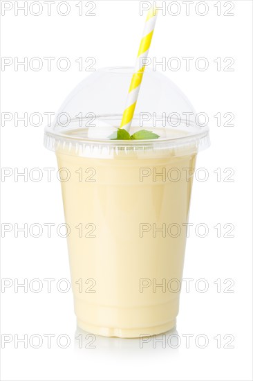 Banana smoothie drink milkshake milkshake in plastic cup