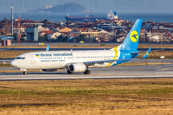 A Boeing 737-800 of Ukraine International with registration UR-PSX at Istanbul Ataturk Airport