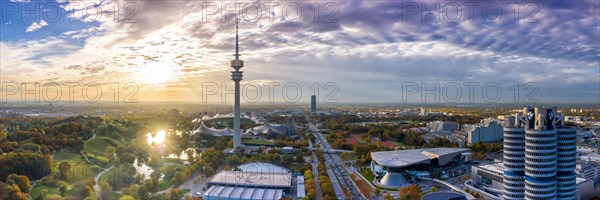 Munich Olympic Park Panorama BMW World Headquarters Skyline Aerial View City Architecture Travel