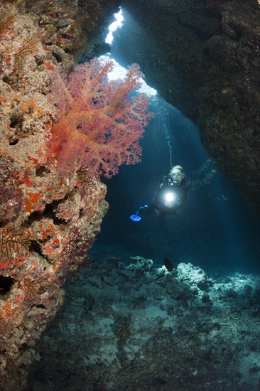 Diver in underwater cave