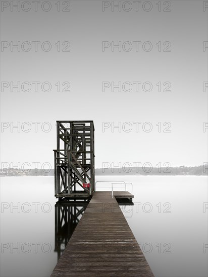 A wooden jumping tower at the Schermuetzelsee near Buckow in Brandenburg