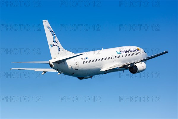 An Air Mediterranean Boeing 737-400 with the registration SX-MAI at Heraklion Airport