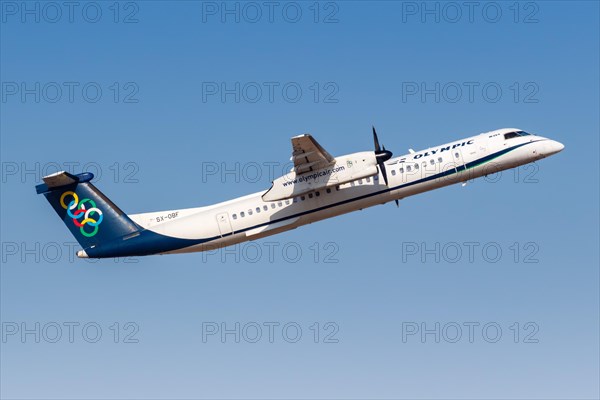 A Bombardier DHC-8-400 aircraft of Olympic Air with registration number SX-OBF at Athens Airport