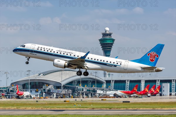 A China Southern Airlines Embraer 190 aircraft with registration number B-3135 at Guangzhou Airport