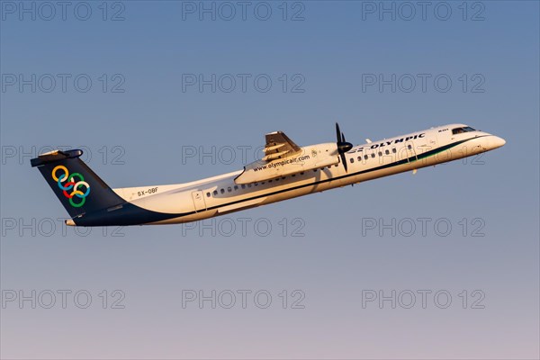 A Bombardier DHC-8-400 aircraft of Olympic Air with registration number SX-OBF at Athens Airport