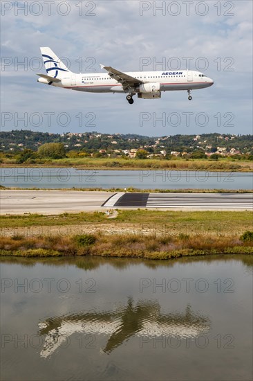 An Airbus A320 aircraft of Aegean with registration number SX-DGB at Corfu Airport