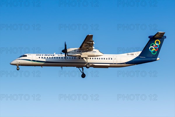 A Bombardier DHC-8-400 aircraft of Olympic Air with registration number SX-OBE at Athens airport