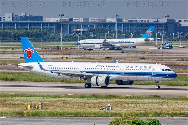 An Airbus A321neo aircraft of China Southern Airlines with registration number B-303W at Guangzhou airport