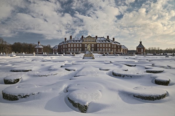 Snowy Venus Island with Nordkirchen Castle in winter