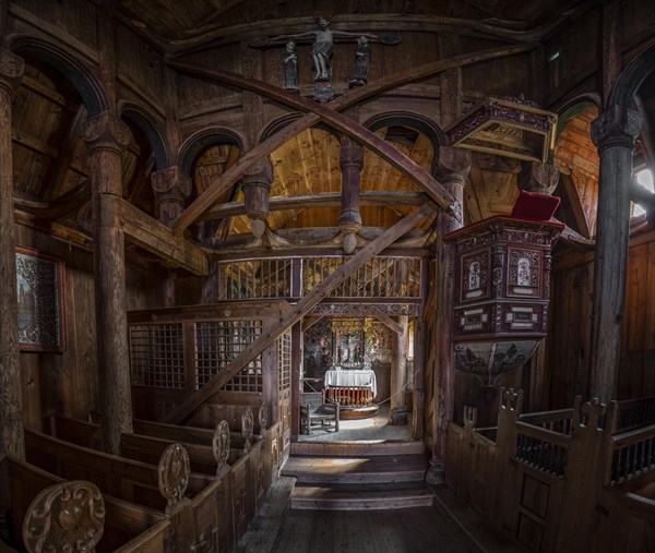 Interior and altar of the Urnes Stave Church