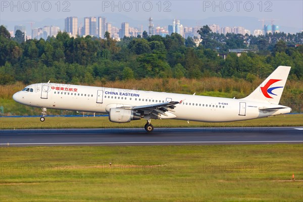 An Airbus A321 aircraft of China Eastern Airlines with registration number B-6369 at Chengdu airport