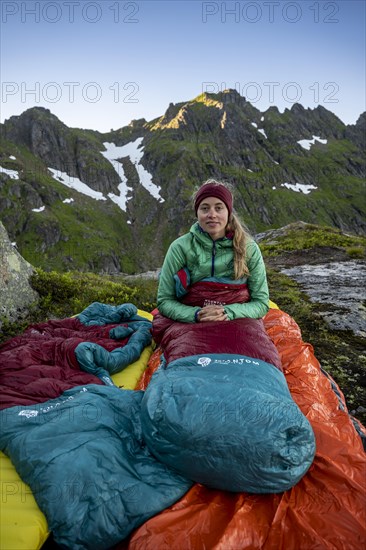 Young woman in sleeping bag