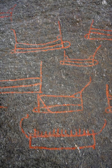 Prehistoric rock paintings of boats