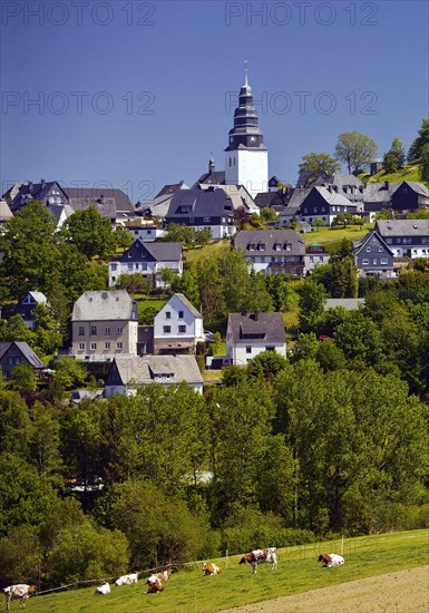 The Saint John Evangelist Church with houses of Eversberg