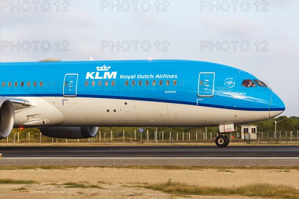 A KLM Royal Dutch Airlines Boeing 787-9 Dreamliner aircraft with registration PH-BHH at Cartagena Airport