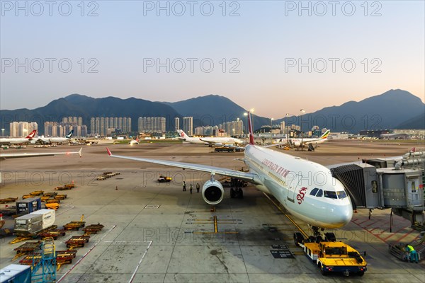 A Cathay Dragon Airbus A330-300 aircraft with registration mark B-HLK at Hong Kong Airport