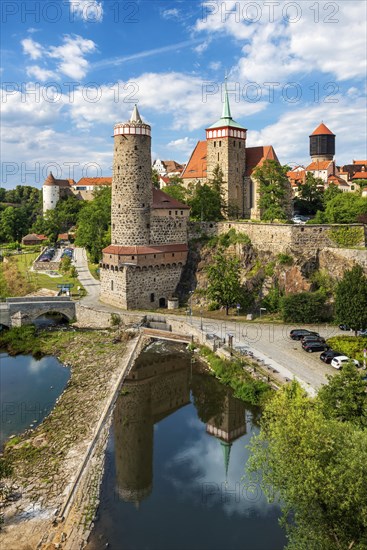 View over the river Spree to the historical old town with Burgwasserturm