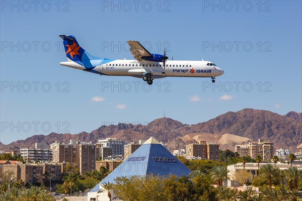 An Israir ATR 72-500 aircraft with registration number 4X-ATI lands at Eilat Airport