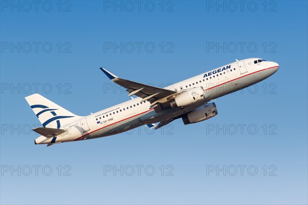 An Airbus A320 aircraft of Aegean Airlines with registration number SX-DNB at Athens Airport