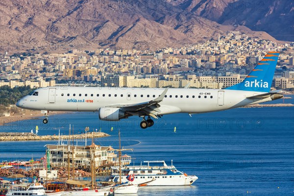 An Embraer 190 of Arkia with the registration number 4X-EMB at Eilat Airport