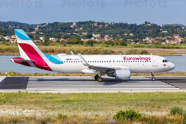 An Airbus A320 aircraft of Eurowings with registration number D-AEWP at Corfu Airport