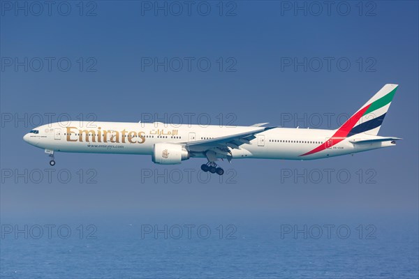An Emirates Boeing 777-300ER with registration A6-EGR lands at Male airport
