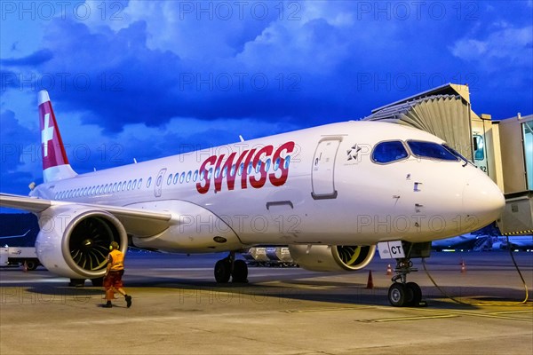 An Airbus A220-300 aircraft of Swiss with the registration HB-JCT at Zurich airport