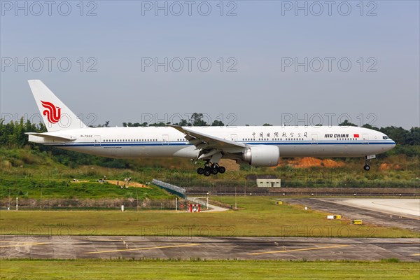 An Air China Boeing 777-300ER aircraft with registration number B-7952 at Chengdu Airport