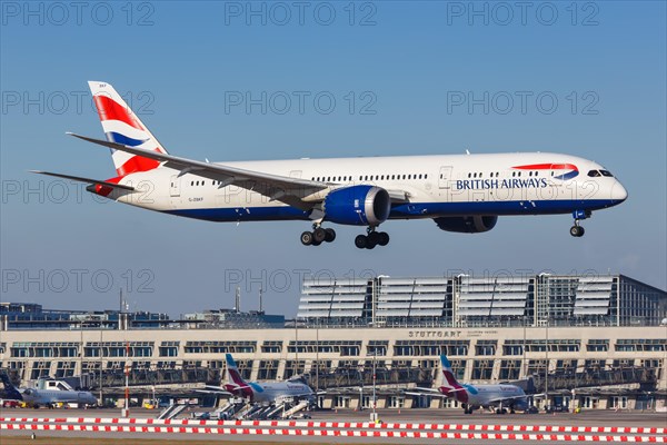 A British Airways Boeing 787-9 Dreamliner aircraft with registration G-ZBKF at Stuttgart Airport