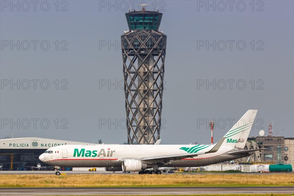 A MasAir Boeing 767-300F aircraft with registration number N420LA at Bogota Airport