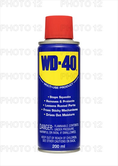 WD-40 lubricant in a spray can against a white background