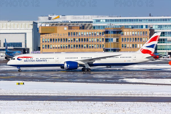 A British Airways Boeing 787-10 Dreamliner aircraft with registration G-ZBLB at Stuttgart Airport