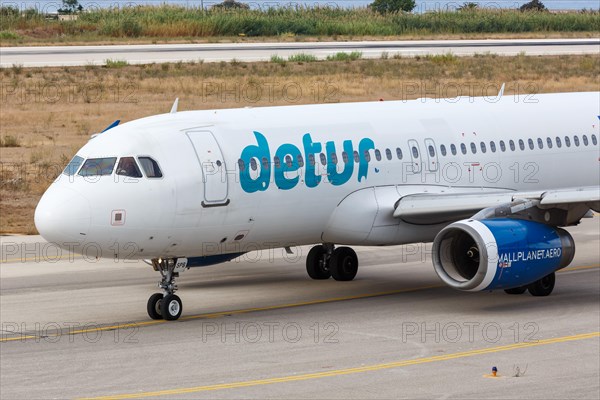 An Airbus A320 aircraft of Small Planet Airlines with registration LY-SPB at Rhodes Airport