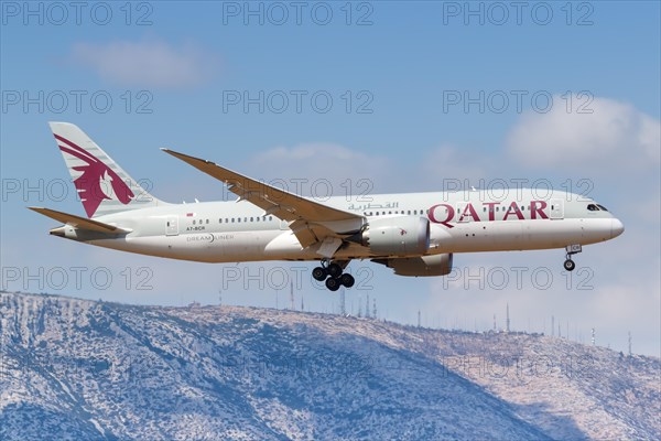 A Qatar Airways Boeing 787-8 Dreamliner with registration number A7-BCR at Athens Airport