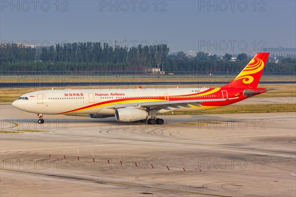 An Airbus A330-300 aircraft of Hainan Airlines with registration number B-8015 at Beijing Airport