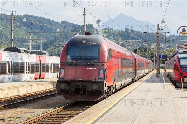 OeBB RailJet train station Innsbruck main station in Austria Austrian Federal Railways