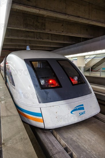 Shanghai Transrapid Maglev train traffic portrait infrastructure in Longyang Road station