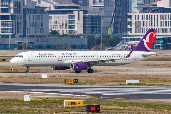 An Air Macau Airbus A321 with registration B-MCA at Shanghai Airport