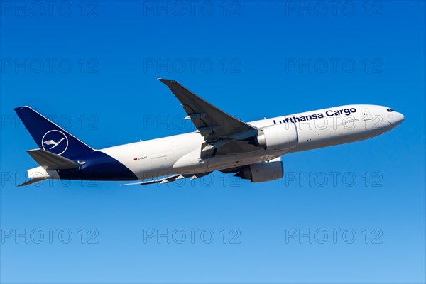 A Boeing 777-F aircraft of Lufthansa Cargo with the registration D-ALFF at Frankfurt Airport