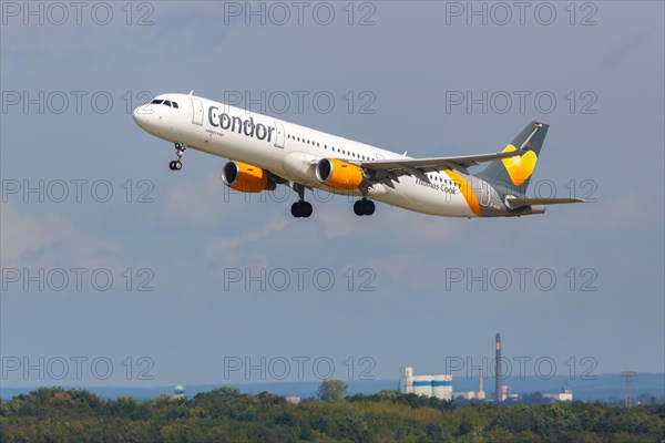 An Airbus A321 aircraft of Condor with registration number D-AIAG at Leipzig/Halle Airport