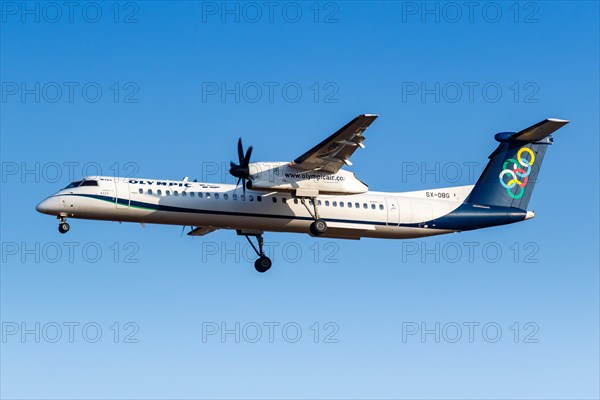 A Bombardier DHC-8-400 aircraft of Olympic Air with registration number SX-OBG at Athens Airport