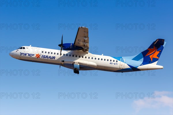 An Israir ATR 72-500 aircraft with registration number 4X-ATI at Eilat Airport
