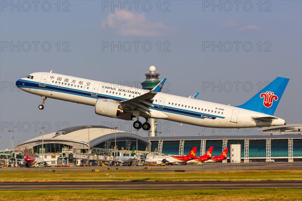 An Airbus A321neo aircraft of China Southern Airlines with registration number B-1090 at Guangzhou airport