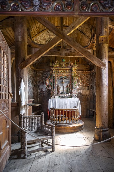 Interior and altar of the Urnes Stave Church